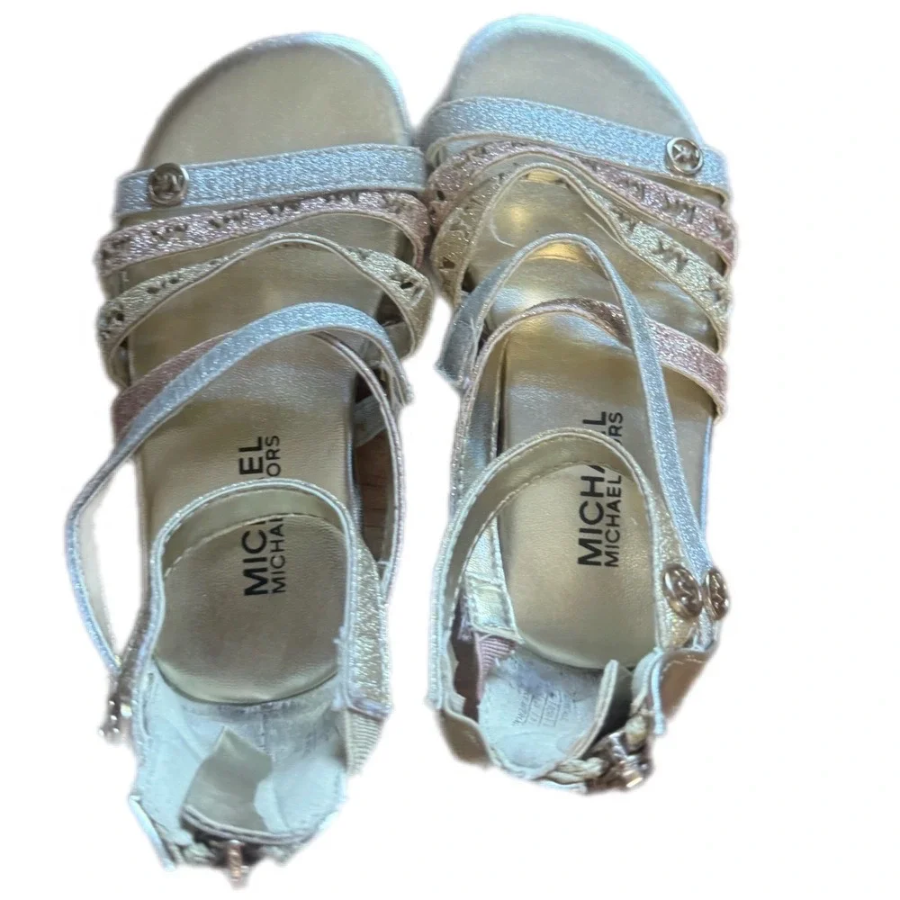 Michael Kors Daisy 3-T Gladiator Sandals Kids 7 Gold Silver Rose Gold Good MK